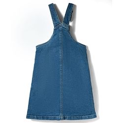 Babyhug Woven Denim Frock & Half Sleeves Inner Tee With Heart Print - Blue & Red