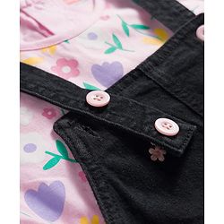 Babyhug 100% Cotton Woven Half Sleeves Floral Printed & Embroidered Frock With Inner Tee - Black