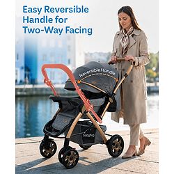 Babyhug Landscape Stroller with Reversible Handle Grey| Multi-Recline Backrest| UV Protection Canopy| 5-Point Harness| All-Wheel Suspension| Swivel Wheels| Trolley-Style Pull Handle| Linked Brake