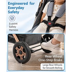Babyhug Landscape Stroller with Reversible Handle Grey| Multi-Recline Backrest| UV Protection Canopy| 5-Point Harness| All-Wheel Suspension| Swivel Wheels| Trolley-Style Pull Handle| Linked Brake