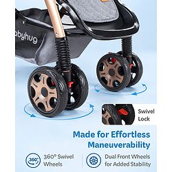 Babyhug Landscape Stroller with Reversible Handle Grey| Multi-Recline Backrest| UV Protection Canopy| 5-Point Harness| All-Wheel Suspension| Swivel Wheels| Trolley-Style Pull Handle| Linked Brake