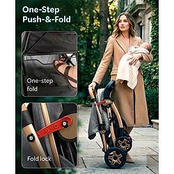 Babyhug Landscape Stroller with Reversible Handle Grey| Multi-Recline Backrest| UV Protection Canopy| 5-Point Harness| All-Wheel Suspension| Swivel Wheels| Trolley-Style Pull Handle| Linked Brake