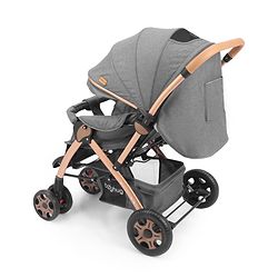 Babyhug Landscape Stroller with Reversible Handle Grey| Multi-Recline Backrest| UV Protection Canopy| 5-Point Harness| All-Wheel Suspension| Swivel Wheels| Trolley-Style Pull Handle| Linked Brake
