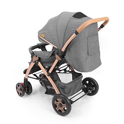 Babyhug Landscape Stroller with Reversible Handle Grey| Multi-Recline Backrest| UV Protection Canopy| 5-Point Harness| All-Wheel Suspension| Swivel Wheels| Trolley-Style Pull Handle| Linked Brake