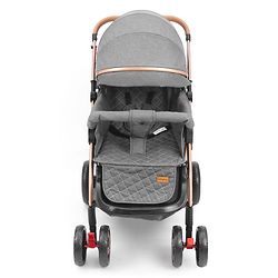 Babyhug Landscape Stroller with Reversible Handle Grey| Multi-Recline Backrest| UV Protection Canopy| 5-Point Harness| All-Wheel Suspension| Swivel Wheels| Trolley-Style Pull Handle| Linked Brake