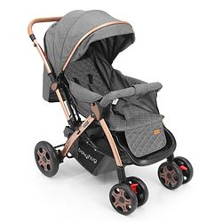 Babyhug Landscape Stroller with Reversible Handle Grey| Multi-Recline Backrest| UV Protection Canopy| 5-Point Harness| All-Wheel Suspension| Swivel Wheels| Trolley-Style Pull Handle| Linked Brake