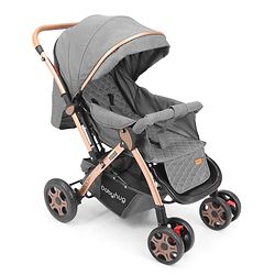 Babyhug Landscape Stroller with Reversible Handle Grey| Multi-Recline Backrest| UV Protection Canopy| 5-Point Harness| All-Wheel Suspension| Swivel Wheels| Trolley-Style Pull Handle| Linked Brake