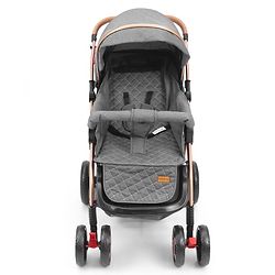 Babyhug Landscape Stroller with Reversible Handle Grey| Multi-Recline Backrest| UV Protection Canopy| 5-Point Harness| All-Wheel Suspension| Swivel Wheels| Trolley-Style Pull Handle| Linked Brake
