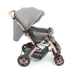 Babyhug Landscape Stroller with Reversible Handle Grey| Multi-Recline Backrest| UV Protection Canopy| 5-Point Harness| All-Wheel Suspension| Swivel Wheels| Trolley-Style Pull Handle| Linked Brake