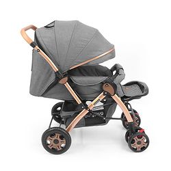Babyhug Landscape Stroller with Reversible Handle Grey| Multi-Recline Backrest| UV Protection Canopy| 5-Point Harness| All-Wheel Suspension| Swivel Wheels| Trolley-Style Pull Handle| Linked Brake