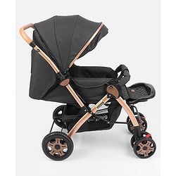 Babyhug Landscape Stroller with Reversible Handle Grey| Multi-Recline Backrest| UV Protection Canopy| 5-Point Harness| All-Wheel Suspension| Swivel Wheels| Trolley-Style Pull Handle| Linked Brake
