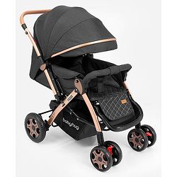 Babyhug Landscape Stroller with Reversible Handle Grey| Multi-Recline Backrest| UV Protection Canopy| 5-Point Harness| All-Wheel Suspension| Swivel Wheels| Trolley-Style Pull Handle| Linked Brake