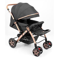 Babyhug Landscape Stroller with Reversible Handle Grey| Multi-Recline Backrest| UV Protection Canopy| 5-Point Harness| All-Wheel Suspension| Swivel Wheels| Trolley-Style Pull Handle| Linked Brake