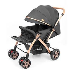 Babyhug Landscape Stroller with Reversible Handle Grey| Multi-Recline Backrest| UV Protection Canopy| 5-Point Harness| All-Wheel Suspension| Swivel Wheels| Trolley-Style Pull Handle| Linked Brake