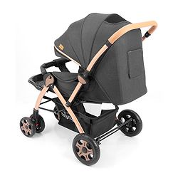 Babyhug Landscape Stroller with Reversible Handle Grey| Multi-Recline Backrest| UV Protection Canopy| 5-Point Harness| All-Wheel Suspension| Swivel Wheels| Trolley-Style Pull Handle| Linked Brake