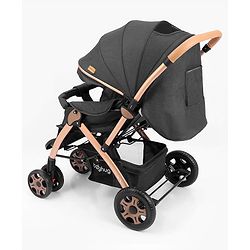 Babyhug Landscape Stroller with Reversible Handle Grey| Multi-Recline Backrest| UV Protection Canopy| 5-Point Harness| All-Wheel Suspension| Swivel Wheels| Trolley-Style Pull Handle| Linked Brake