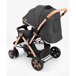 Babyhug Landscape Stroller with Reversible Handle Grey| Multi-Recline Backrest| UV Protection Canopy| 5-Point Harness| All-Wheel Suspension| Swivel Wheels| Trolley-Style Pull Handle| Linked Brake