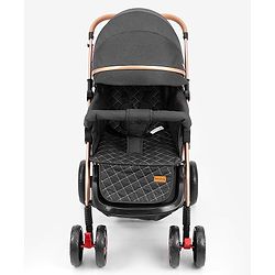 Babyhug Landscape Stroller with Reversible Handle Grey| Multi-Recline Backrest| UV Protection Canopy| 5-Point Harness| All-Wheel Suspension| Swivel Wheels| Trolley-Style Pull Handle| Linked Brake