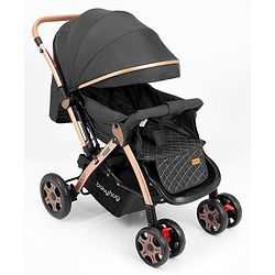 Babyhug Landscape Stroller with Reversible Handle Grey| Multi-Recline Backrest| UV Protection Canopy| 5-Point Harness| All-Wheel Suspension| Swivel Wheels| Trolley-Style Pull Handle| Linked Brake