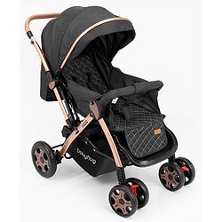Babyhug Landscape Stroller with Reversible Handle Grey| Multi-Recline Backrest| UV Protection Canopy| 5-Point Harness| All-Wheel Suspension| Swivel Wheels| Trolley-Style Pull Handle| Linked Brake