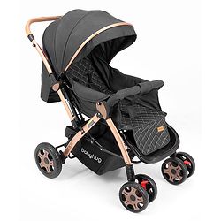 Babyhug Landscape Stroller with Reversible Handle Grey| Multi-Recline Backrest| UV Protection Canopy| 5-Point Harness| All-Wheel Suspension| Swivel Wheels| Trolley-Style Pull Handle| Linked Brake