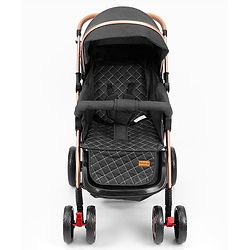Babyhug Landscape Stroller with Reversible Handle Grey| Multi-Recline Backrest| UV Protection Canopy| 5-Point Harness| All-Wheel Suspension| Swivel Wheels| Trolley-Style Pull Handle| Linked Brake