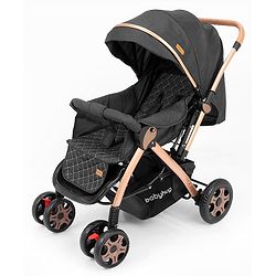 Babyhug Landscape Stroller with Reversible Handle Grey| Multi-Recline Backrest| UV Protection Canopy| 5-Point Harness| All-Wheel Suspension| Swivel Wheels| Trolley-Style Pull Handle| Linked Brake