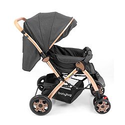 Babyhug Landscape Stroller with Reversible Handle Grey| Multi-Recline Backrest| UV Protection Canopy| 5-Point Harness| All-Wheel Suspension| Swivel Wheels| Trolley-Style Pull Handle| Linked Brake