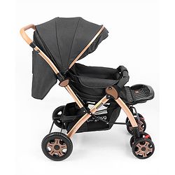 Babyhug Landscape Stroller with Reversible Handle Grey| Multi-Recline Backrest| UV Protection Canopy| 5-Point Harness| All-Wheel Suspension| Swivel Wheels| Trolley-Style Pull Handle| Linked Brake