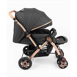 Babyhug Landscape Stroller with Reversible Handle Grey| Multi-Recline Backrest| UV Protection Canopy| 5-Point Harness| All-Wheel Suspension| Swivel Wheels| Trolley-Style Pull Handle| Linked Brake