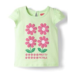 Babyhug Cotton Knit Half Sleeves T-Shirt with Floral Graphics - Multicolor