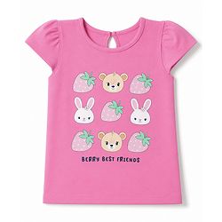 Babyhug Cotton Knit Half sleeves T-Shirt with Animal & Berry Print - Pink