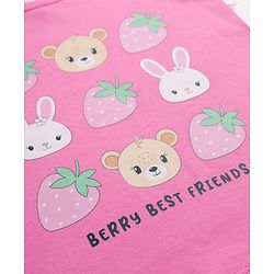 Babyhug Cotton Knit Half sleeves T-Shirt with Animal & Berry Print - Pink