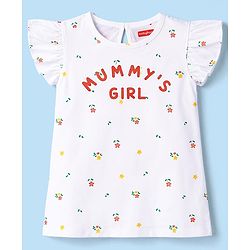 Babyhug Cotton Knit Half Sleeves T-Shirt With Floral & Text Print - Multicolor