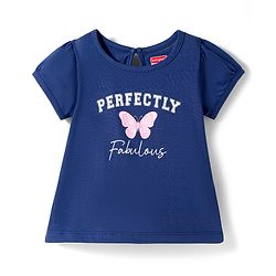 Babyhug Cotton Knit Half Sleeves T-Shirt with Butterfly Print - Navy Blue