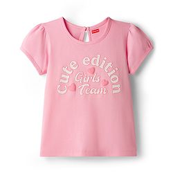 Babyhug Cotton Knit Half Sleeves T-Shirt with Text Print - Pink