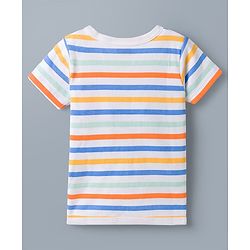 Babyhug 100% Cotton Interlock Knit Half Sleeves Stripes Jhablas with Star & Bear Print Pack of 3- Orange & Sky