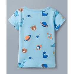 Babyhug 100% Cotton Interlock Knit Half Sleeves Stripes Jhablas with Star & Bear Print Pack of 3- Orange & Sky