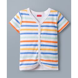 Babyhug 100% Cotton Interlock Knit Half Sleeves Stripes Jhablas with Star & Bear Print Pack of 3- Orange & Sky