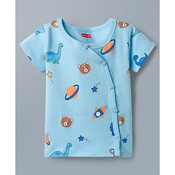 Babyhug 100% Cotton Interlock Knit Half Sleeves Stripes Jhablas with Star & Bear Print Pack of 3- Orange & Sky