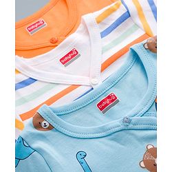Babyhug 100% Cotton Interlock Knit Half Sleeves Stripes Jhablas with Star & Bear Print Pack of 3- Orange & Sky