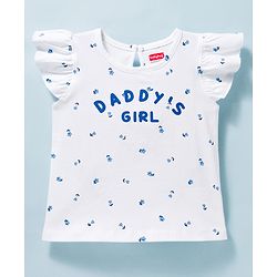 Babyhug Cotton Knit T-Shirt Frill Sleeves Daddy's Girl Print Multi Color 6-9 Months