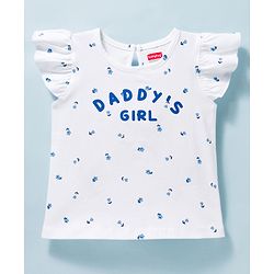 Babyhug Cotton Knit T-Shirt Frill Sleeves Daddy's Girl Print Multi Color 6-9 Months