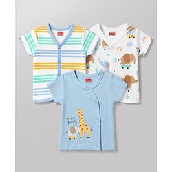 Babyhug 100% Cotton Half Sleeves Jhablas With Animal Print Pack of 3 - Multicolor