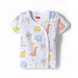 Babyhug 100% Cotton Knit Half Sleeves Dino & Elephant Printed Jhablas Pack Of 3 - Multicolor