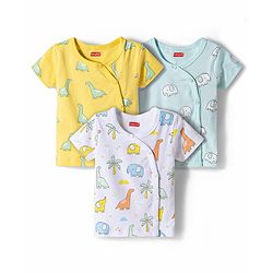 Babyhug 100% Cotton Knit Half Sleeves Dino & Elephant Printed Jhablas Pack Of 3 - Multicolor