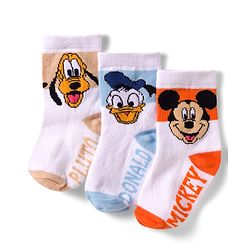 Cute Walk by Babyhug Disney  Non Terry Knit Anti-Bacterial Anklet Length Socks with Mickey Mouse Graphic Pack of 3 - White