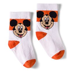 Cute Walk by Babyhug Disney  Non Terry Knit Anti-Bacterial Anklet Length Socks with Mickey Mouse Graphic Pack of 3 - White