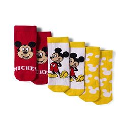 Cute Walk by Babyhug Disney Non Terry Knit Anti-Bacterial Ankle Length Socks with Mickey Mouse Graphic Pack of 3 - Red & Yellow