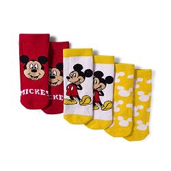 Cute Walk by Babyhug Disney Non Terry Knit Anti-Bacterial Ankle Length Socks with Mickey Mouse Graphic Pack of 3 - Red & Yellow